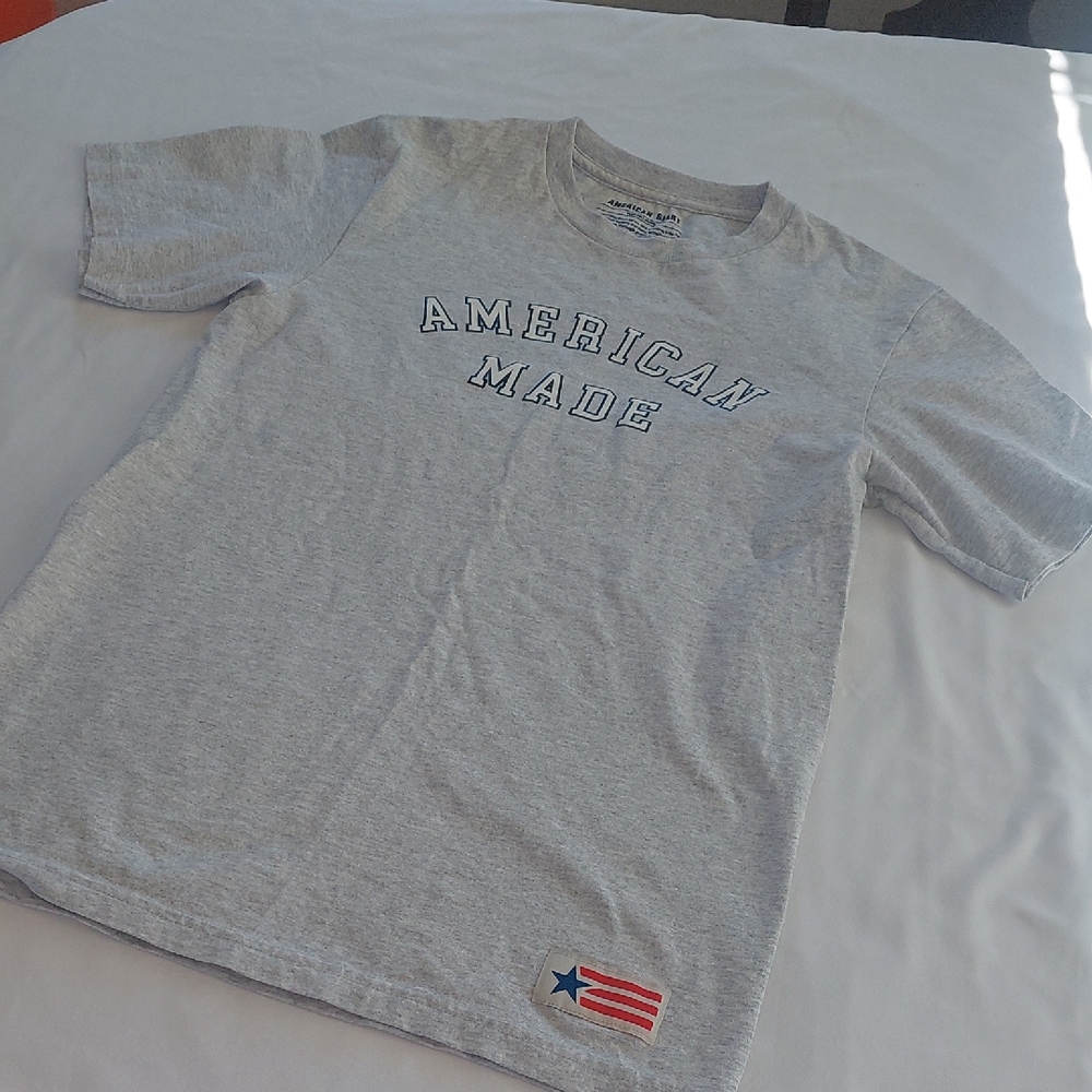 American Giant Light Gray Kids Tee with 'American Made' Graphic